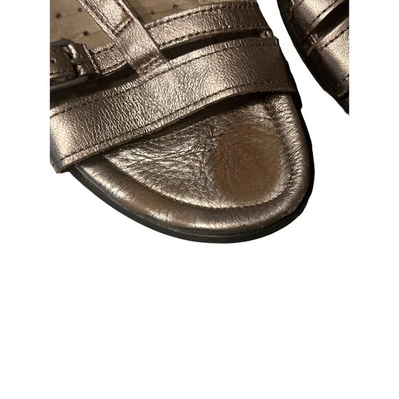 Ecco Pewter / Metallic Charcoal Gray T Strap Sandals Women's Size 38 7 7.5 Good - Picture 11 of 11